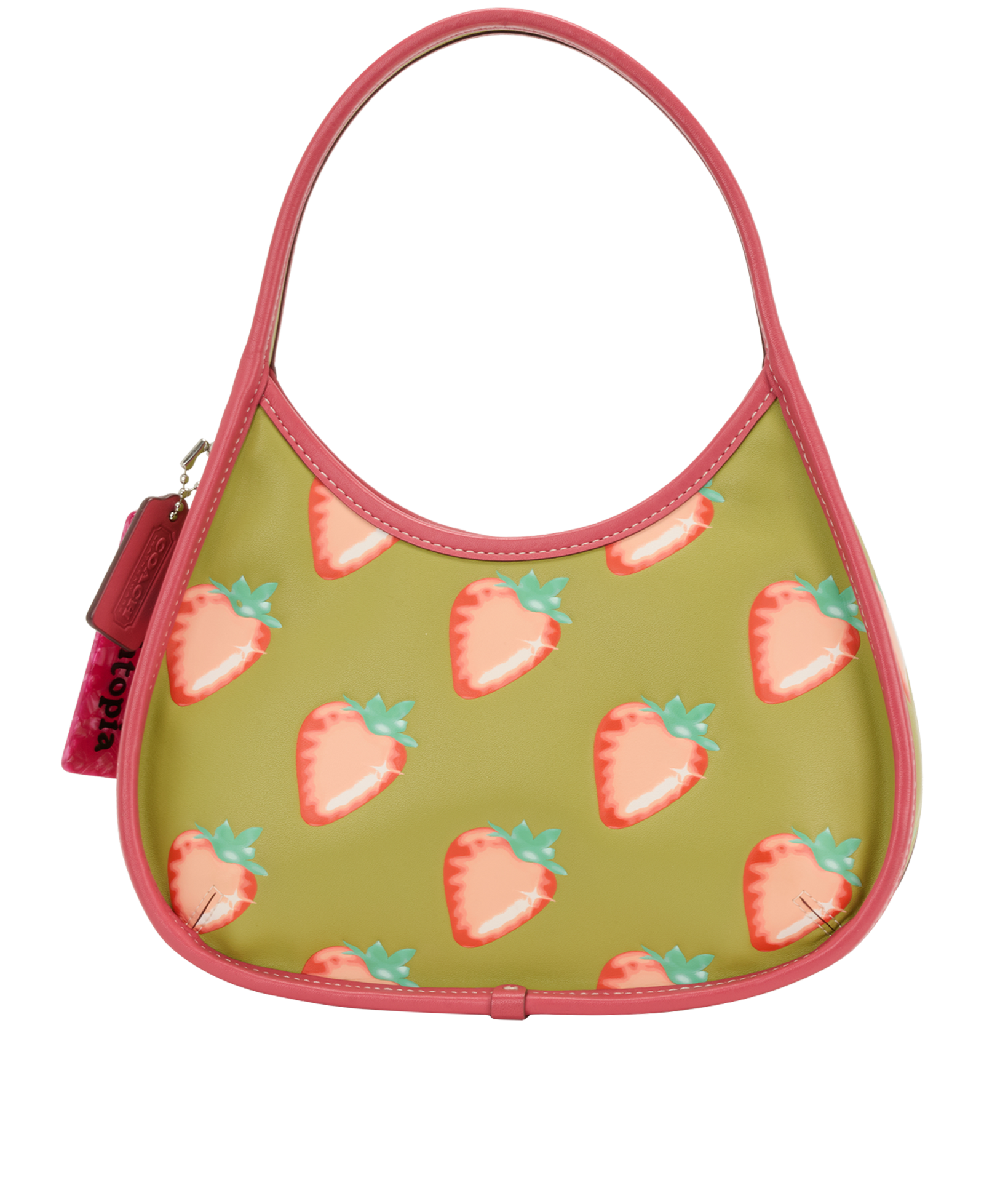 Coachtopia Strawberry Hobo, &pound;140, Handbags, Green/Pink, Leather, Back view